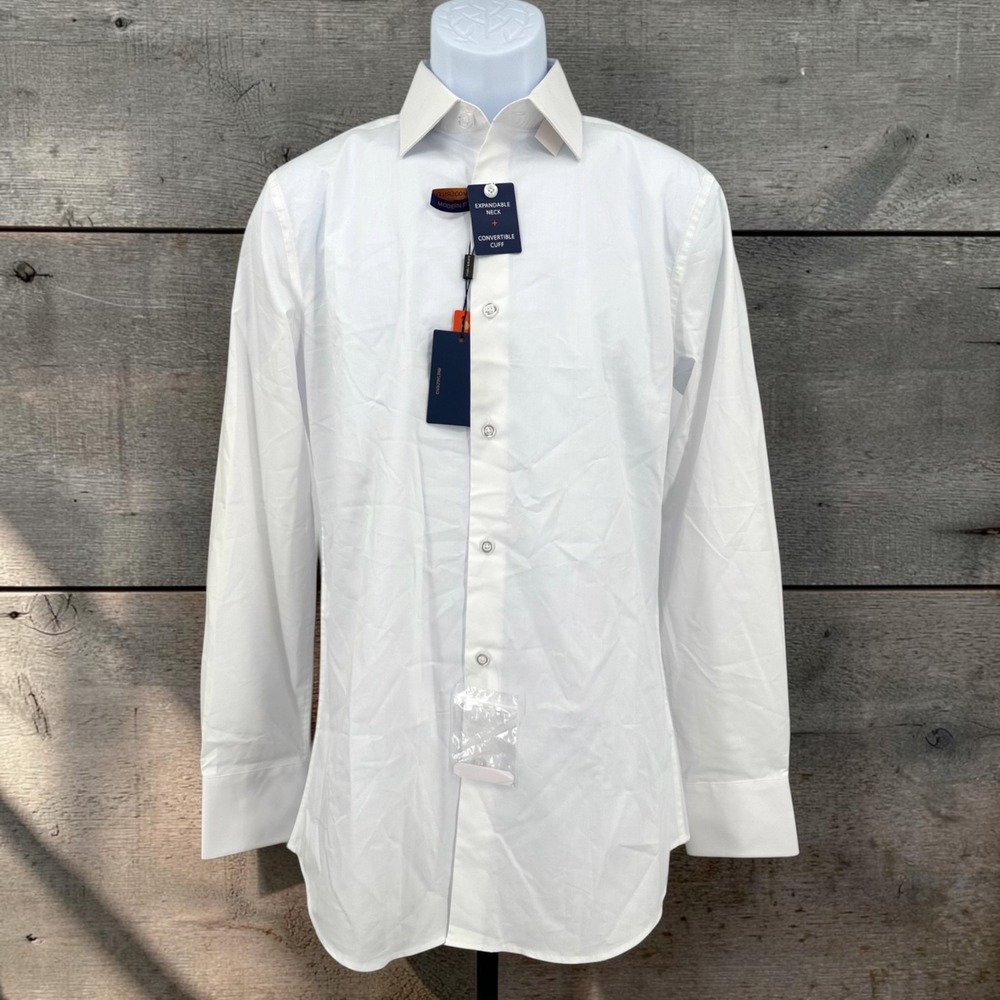 Giorgio Fiorelli M5 Dress Shirt White Expandable Neck Men's 15 34/35 Sleeves NWT